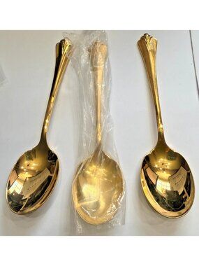 ONIEDA Community Golden Royal Flute 6" SUGAR SPOONS Stainless Set of 3
